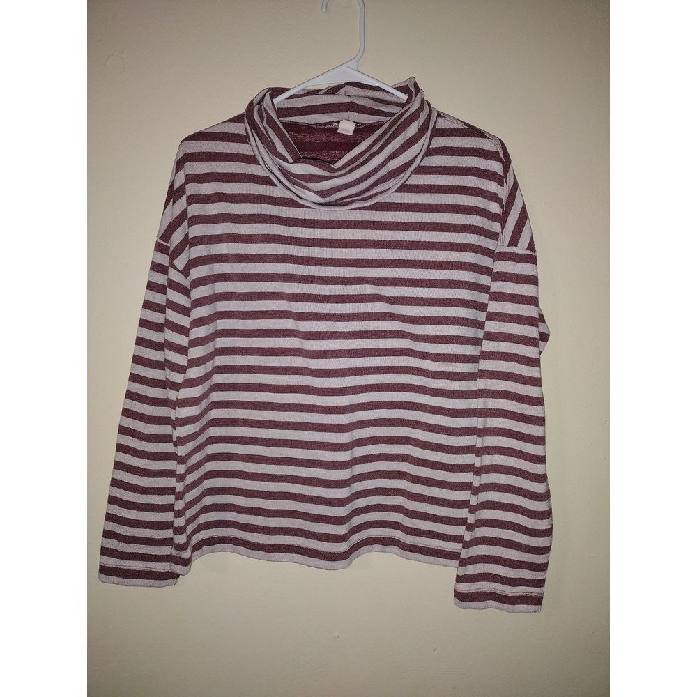 J‎ Crew Burgundy Stripe Cowl Neck Long Sleeve Pullover Top Women Size S